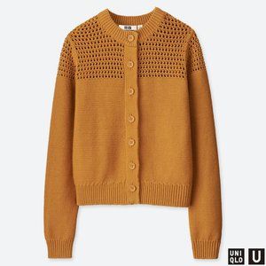 Uniqlo U Mustard Yellow Mesh Crewneck Cardigan, XS